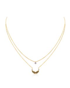 Layered Black Onyx and Diamond Crescent Pendant