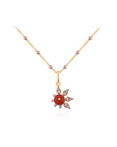 Fiery Bloom Coral and Diamond Pendant