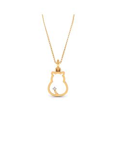Cat-Inspired Diamond Pendant with Polished Golden Silhouette