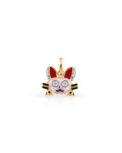 Bunny Hug Gold Pendant with Black and White Enamel