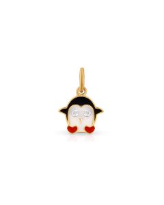 Heart Feet Penguin Gold Pendant with Enamel Detailing