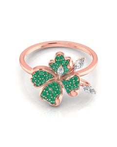 Sparkling Emerald Flower Rose Ring