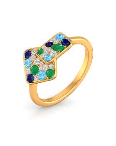 Emerald Sapphire Geometric Ring