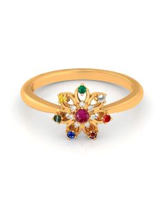 Navratna Floral Cluster Gold Ring