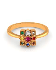 Square Navratna Cluster Gold Ring