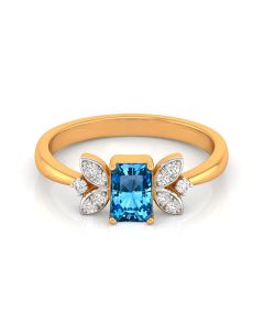 Blue Topaz and Diamond Ring with Gold Leaf Motif