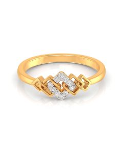 Diamond-Studded Geometric Ring with Bold Gold Design