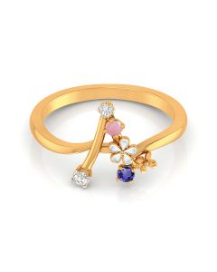 Floral-Inspired Diamond Ring with Colorful Gem Accents