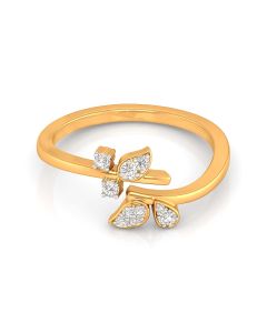 Delicate Diamond Leaf Gold Ring