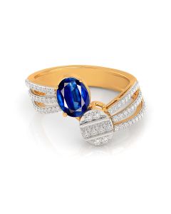 Oval Blue Sapphire Ring with Diamond Pavé Bands