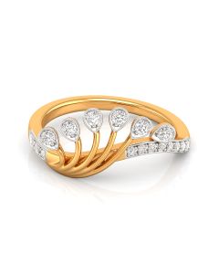 Diamond Crescent Ring with Curved Gold Band