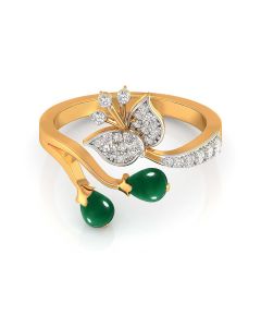 Double Leaf Emerald Ring