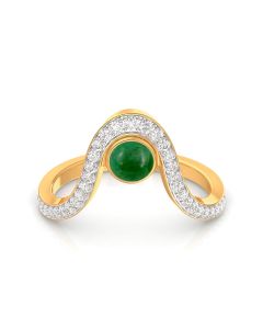 Emerald and Diamond Ring with Wavy Gold Band