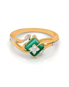 Geometric Emerald and Diamond Ring with Art Deco Charm