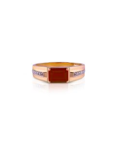 Red Stone Flat Band Ring with Diamond Edges