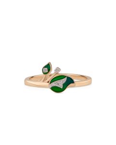 Diamond Ring with Emerald Accent and Minimal Gold Band
