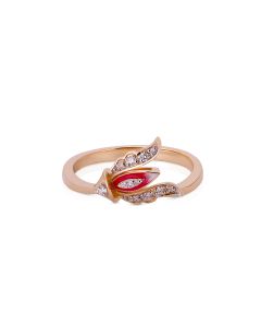 Diamond Ring with Ruby Eye and Feather-Inspired Gold Design