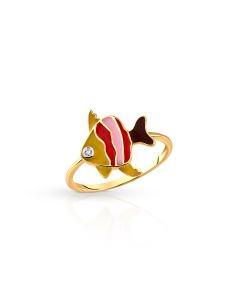 Angel Fish Gold Ring with Enamel and Diamond Accents