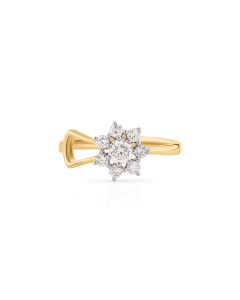 Floral-Style Diamond Solitaire-Center Ring with Petal Accents