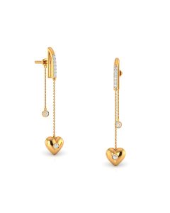 Joyful Golden Heart Drop Diamond Earrings