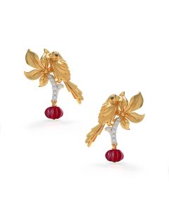 Bird Studs with Red Gemstone Accent and Diamond Sparkle