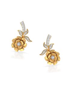 Gold Floral Studs with Diamond and Petal Motif