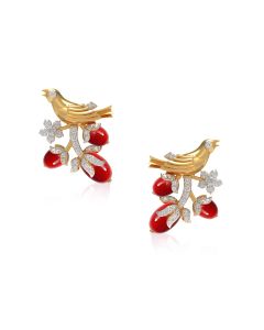 Nature-Inspired Bird and Berry Studs with Diamond Details