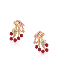 Red Gem Bird Studs with Intricate Diamond Highlights