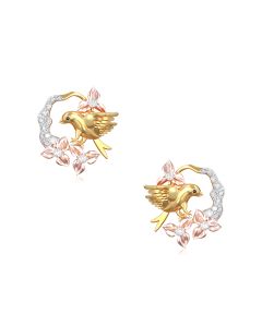 Delicate Bird and Branch Studs with Diamond Sparkle