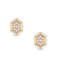 Hexagonal Grid Diamond Stud Earrings