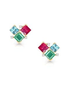 Geometric Gemstone Stud Earrings