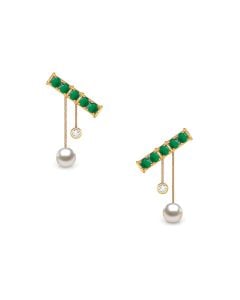 Green Gemstone Pearl Drop Earrings