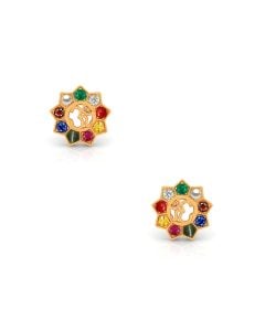 Floral Gold Navratna Om Diamond Earrings