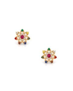 Multicolor Gemstone Navratna Stud Earrings