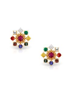 Multicolor Floral Gemstone Stud Earrings