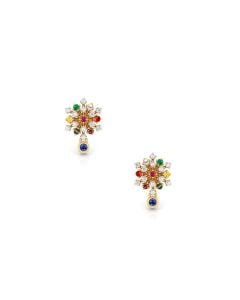 Navratna Floral Diamond Stud Earrings