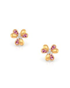 Pink Floral Studs with Diamond and Gold Detailing