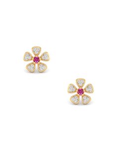 Ruby Flower Diamond Stud Earrings