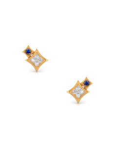 Square Sapphire Diamond Stud Earrings