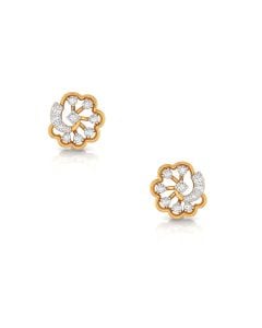 Diamond-Embellished Floral Motif Stud Earrings