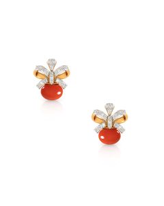 Ruby-Accented Diamond Floral Stud Earrings