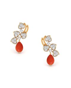 Coral and Diamond Floral Studs