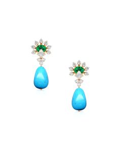 Art Deco Inspired Emerald Sapphire Stud Earrings