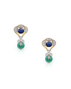 Emerald and Sapphire Studs with Artistic Design