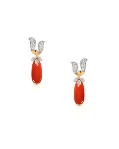 Coral and Diamond Petal Drop Earrings