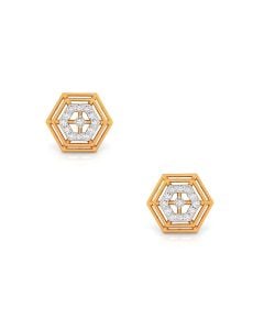 Geometric Diamond and Circle Stud Earrings