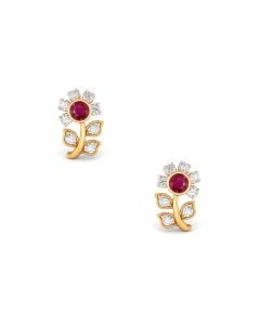 Ruby and Diamond Vine Stud Earrings