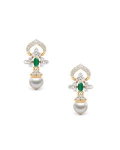 Pearl Drop Diamond Scroll Earrings