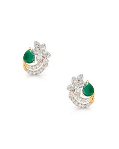 Pear-Shaped Emerald and Diamond Studs with Curved Motif