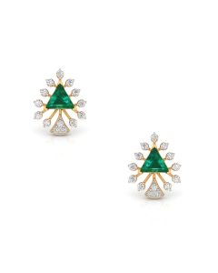 Green and White Triangle Studs with Diamond Embellishments